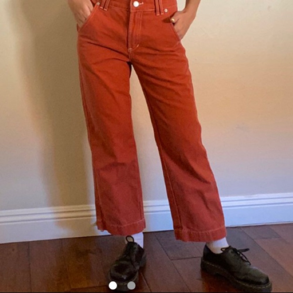 red carpenter pants